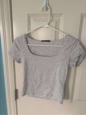 Brandy Melville Light Gray Square Neck Short Sleeve Top